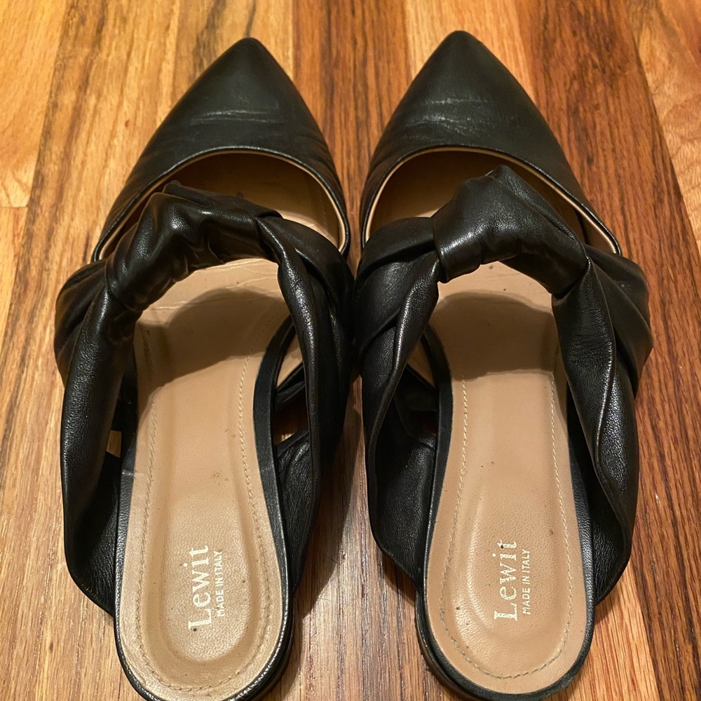 Lewit Cara Bow Mules in Black Leather